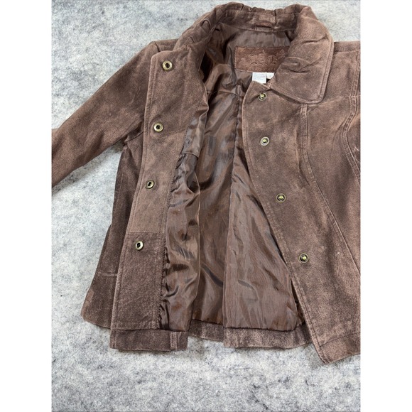 Y2K Live A Little Leather Jacket Women's Small Brown Button Up Wide Sleeves - Picture 9 of 10